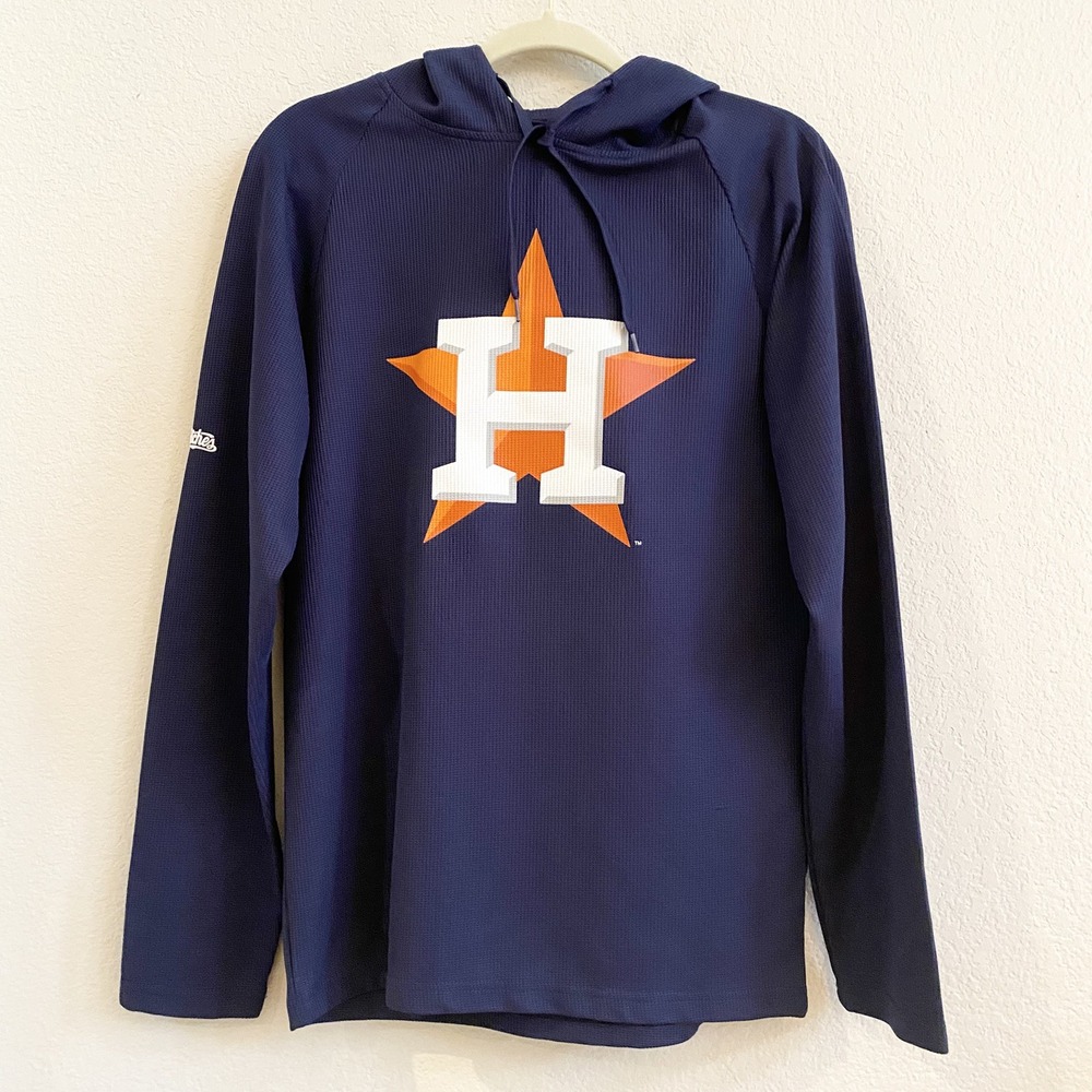 Houston Astros Shirt Mens Small Blue Long Sleeve Hooded Stitches Waffle Knit
